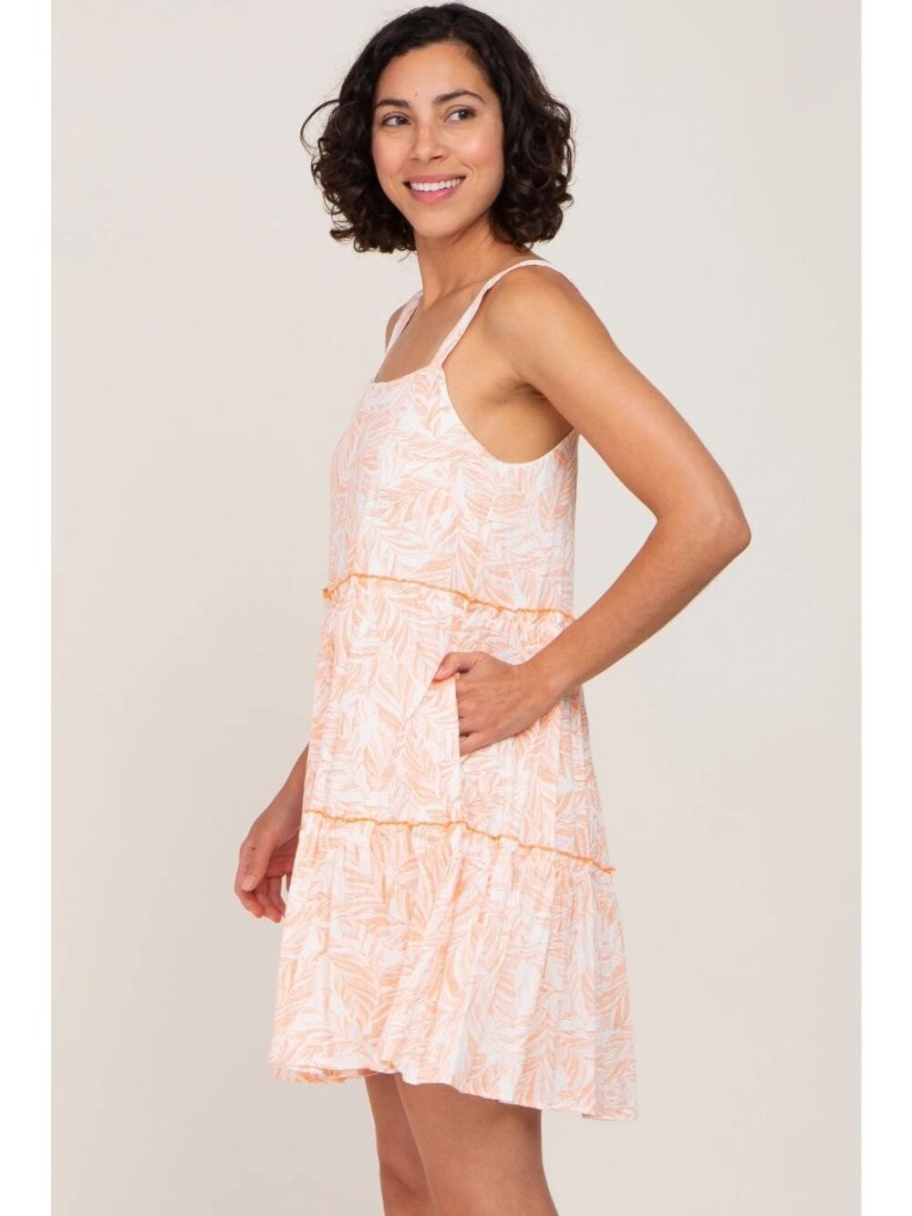 Hayden LA Floral Tiered Dress Womens Sz Large Orange White Cottagecore Tropical